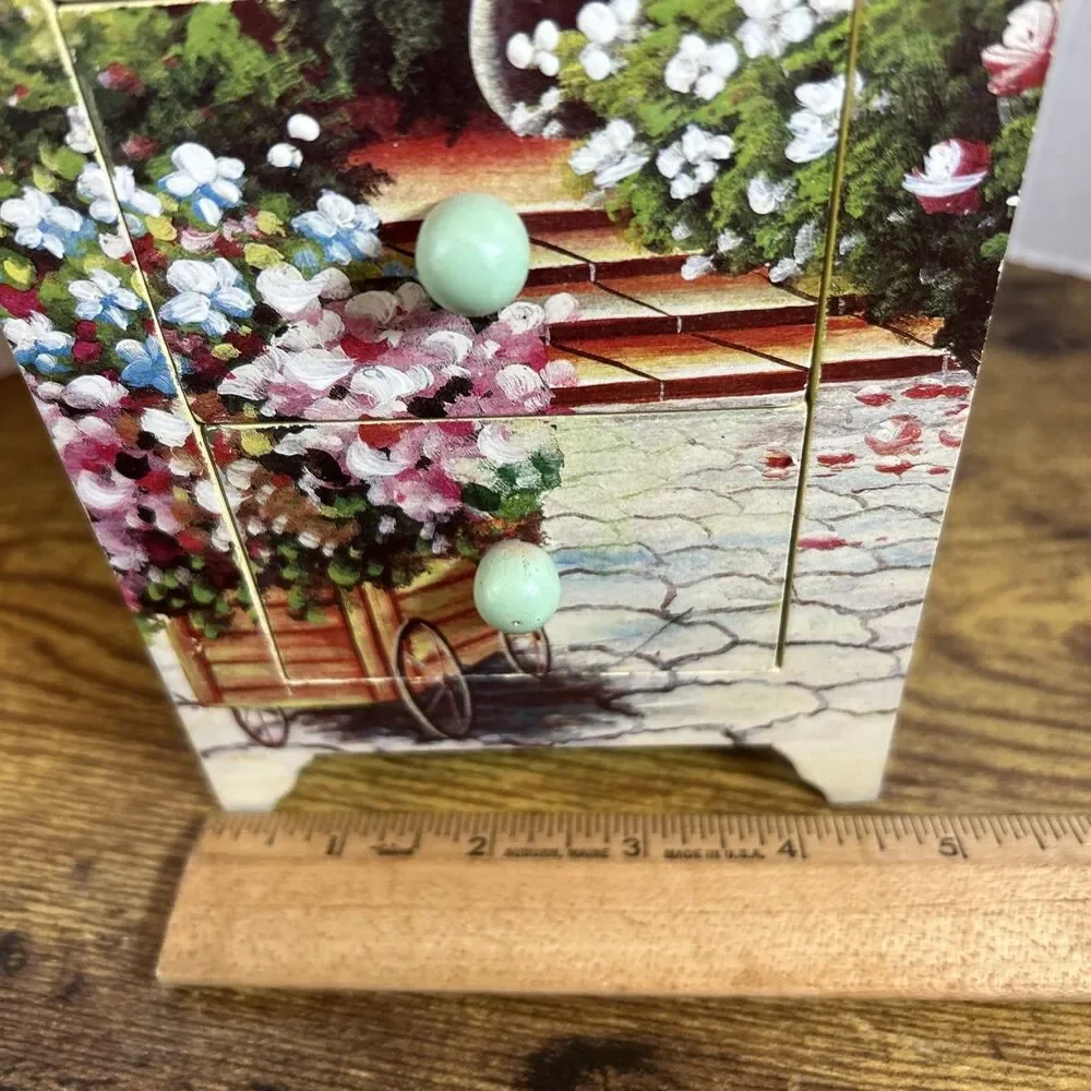 Anister Gifts Wood Jewelry Box Floral 3 Drawer Arch Cottage Vintage Shabby Chic